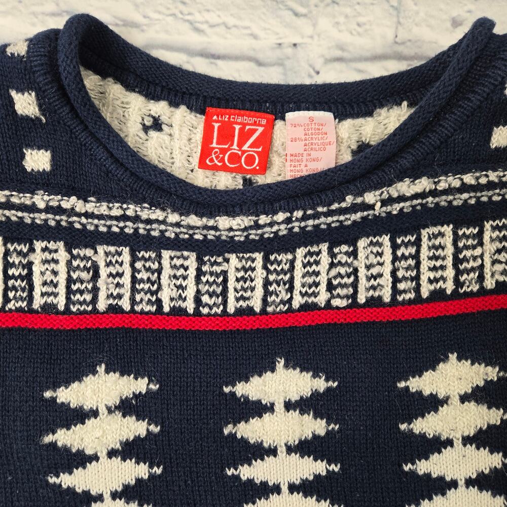 Vintage Liz Claiborne Liz & Co Sweater Navy Preppy Textured Geometric size small - Picture 4 of 12